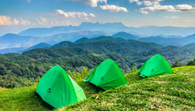 Camping tents with mountain views in Chiang Dao, Northern Thailand
