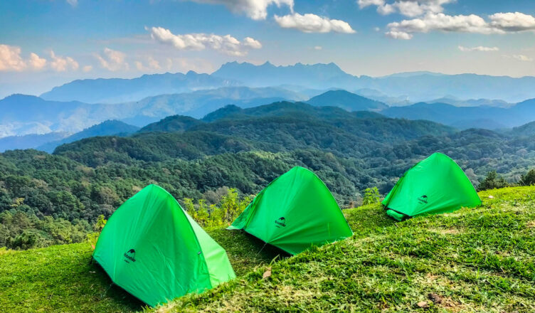 Camping tents with mountain views in Chiang Dao, Northern Thailand