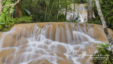 Beautiful limestone waterfall at Sri Sangwan Waterfall in Chiang Dao, Chiang Mai, Thailand