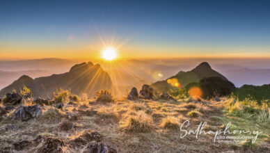 Sunrise over Doi Luang Chiang Dao mountain range in Chiang Mai, Thailand