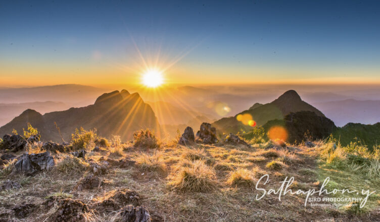 Sunrise over Doi Luang Chiang Dao mountain range in Chiang Mai, Thailand