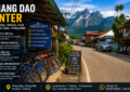 Bicycle and motorbike rental shop at Chiang Dao Center with Doi Luang Chiang Dao mountain view in Northern Thailand